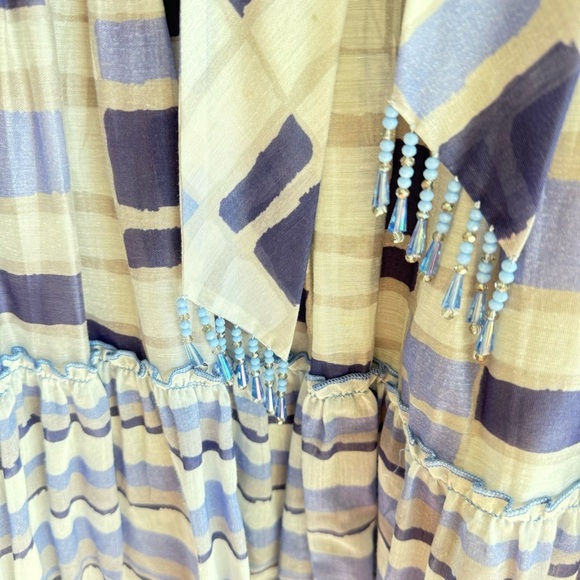 Bunka Blue Cotton Silk Printed Mini Babydoll Dress Size M - Picture 5 of 12